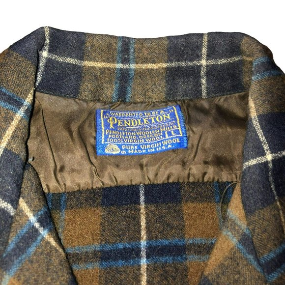VTG PENDLETON ORIGINAL BOARD SHIRT SZ L LOOP COLLAR WOOL USA BROWN SURF PLAID - Picture 2 of 8